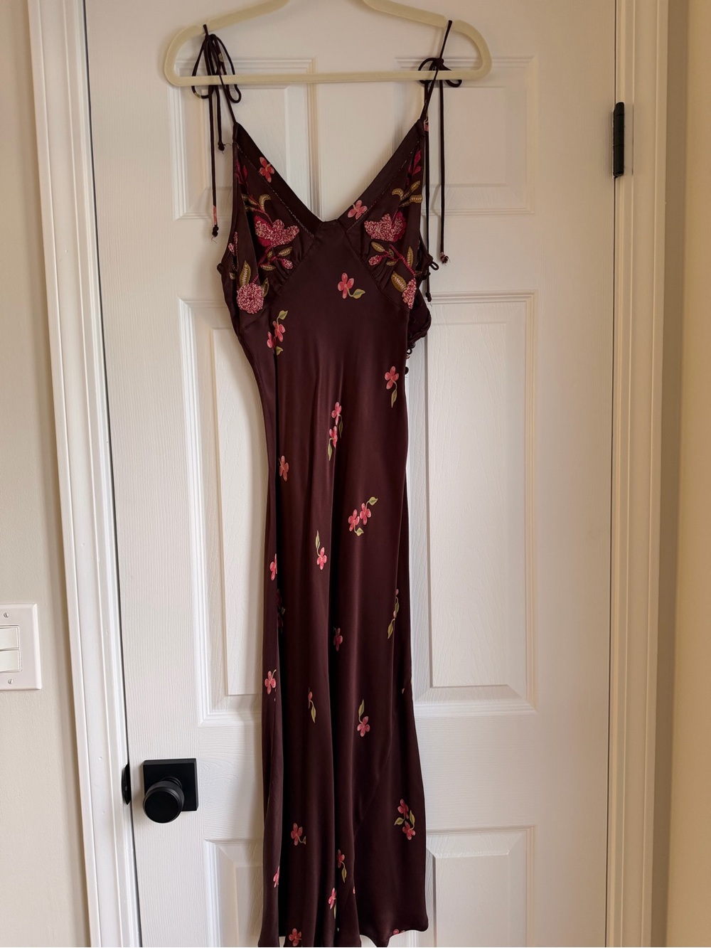 Free People Embroidered Floral Satin Slip Midi Dress XS